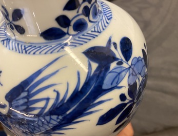 A Chinese blue and white five-piece garniture, Kangxi